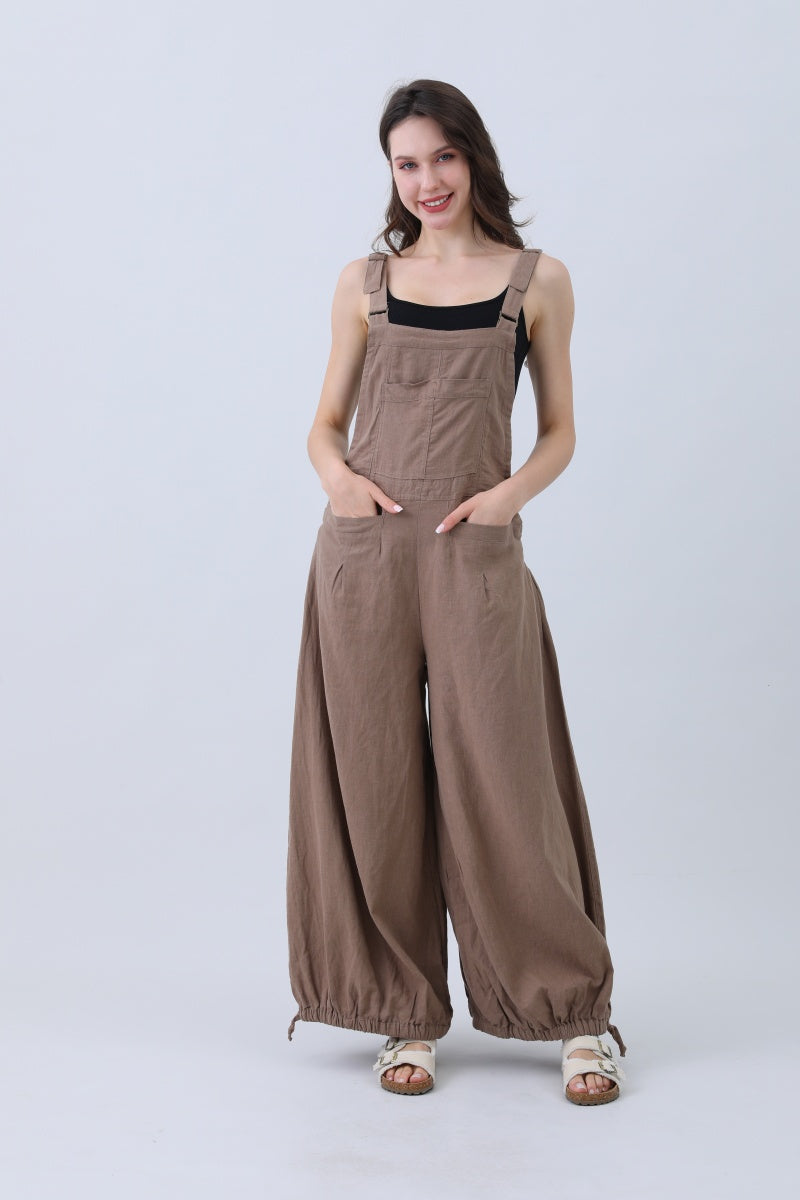 Linen Wide-Leg Jumpsuit – Adjustable Cuffs
