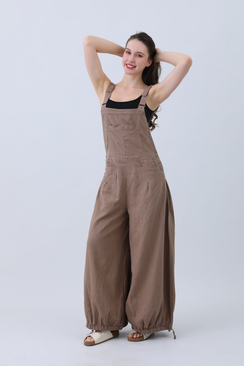 Linen Wide-Leg Jumpsuit – Adjustable Cuffs