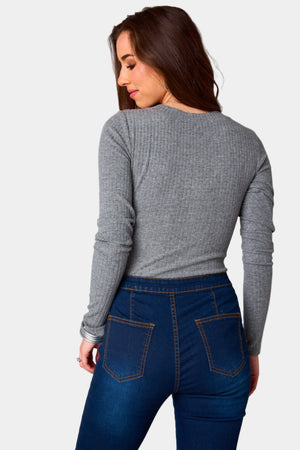 Holly Long Sleeve Button Up Bodysuit - Grey