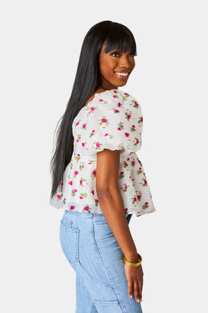 Blakely Peplum Short Sleeve Top - Calla Lily