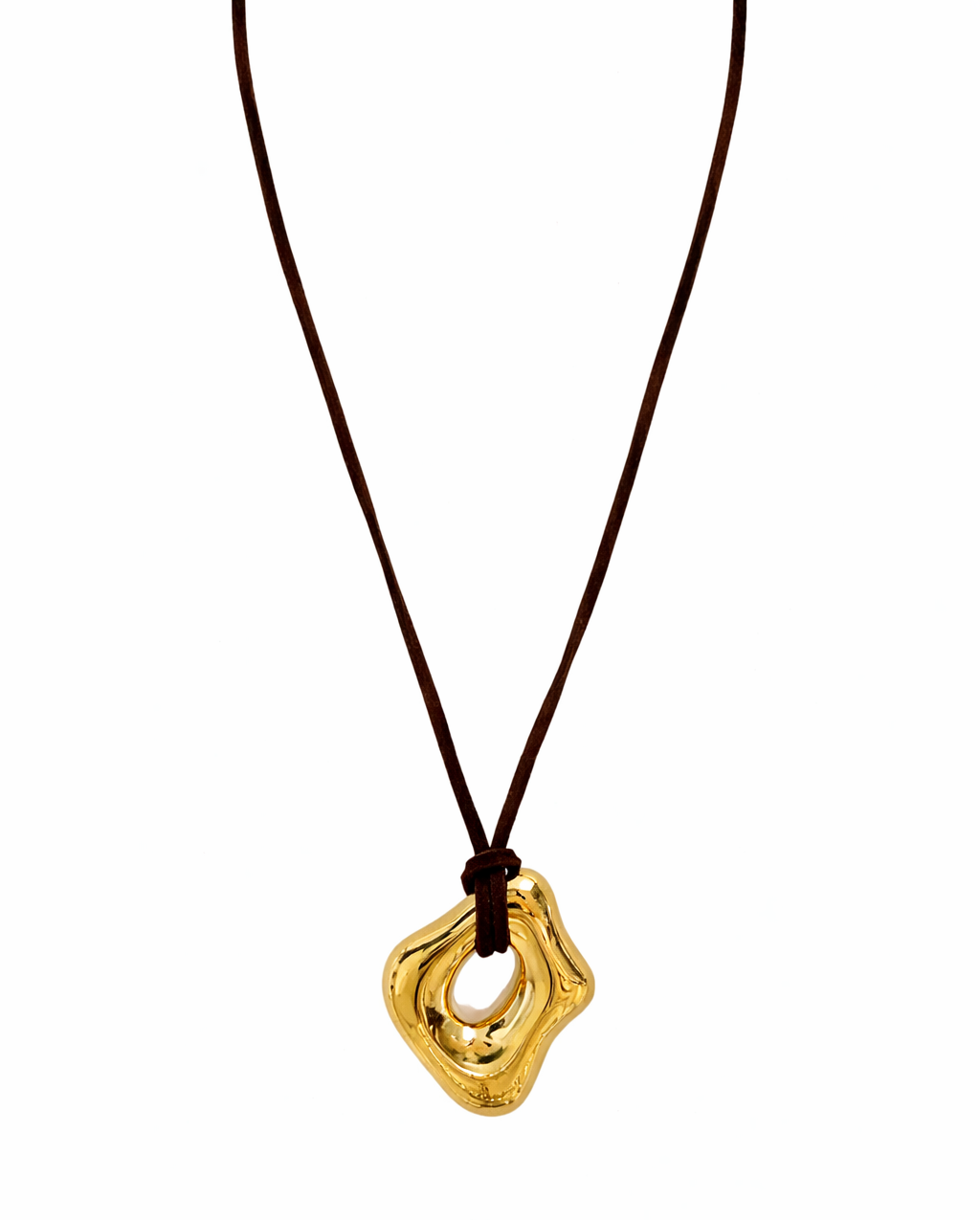 Abstract Pendant Leather Cord Necklace - Gold or Silver