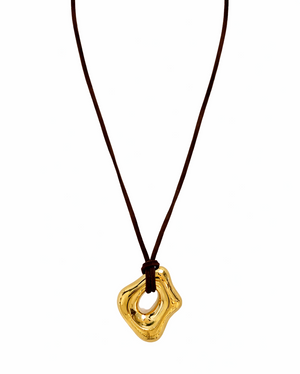 Abstract Pendant Leather Cord Necklace - Gold or Silver
