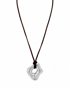 Abstract Pendant Leather Cord Necklace - Gold or Silver
