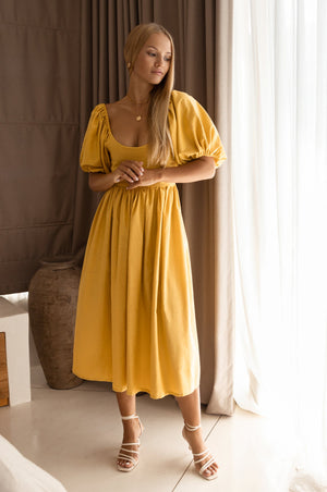Cherie Puff Sleeve Midi Dress by ELF