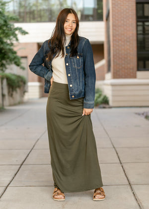 Clarise Olive Premium Knit Maxi Skirt
