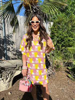 Lulu Short Sleeve Mini Caftan -Sunny Daze