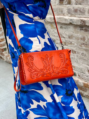 Hand-Tooled Leather Clutch, Wristlet & Crossbody - Multiple Colors