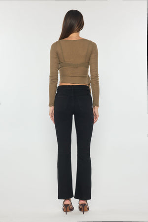 Black High Rise Slim Bootcut Jeans With Gentle Wash