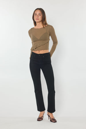 Black High Rise Slim Bootcut Jeans With Gentle Wash