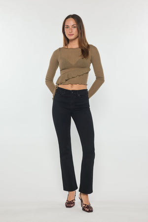 Black High Rise Slim Bootcut Jeans With Gentle Wash
