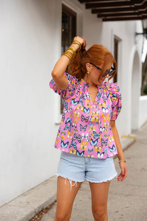 Essie Ruffle Short Sleeve Top - Feelin' Butterflies