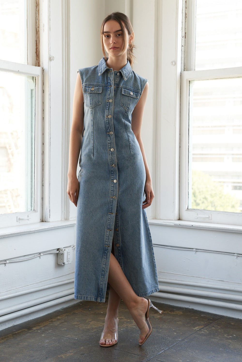 Just Follow Me Denim Midi Dress