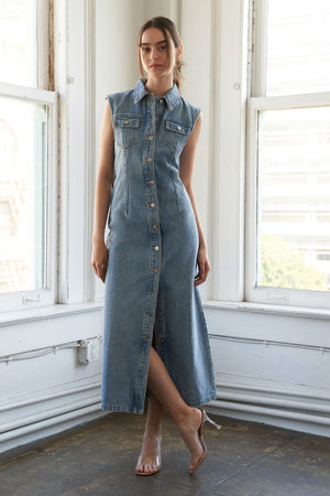 Just Follow Me Denim Midi Dress
