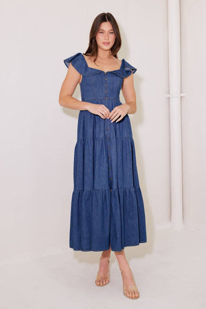 ONCE UPON A TIME DENIM BLUE MIDI DRESS