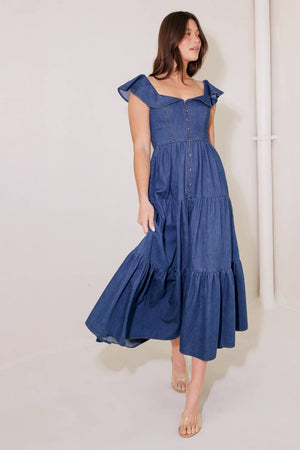 ONCE UPON A TIME DENIM BLUE MIDI DRESS