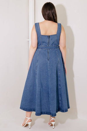 PRETTIEST BEHAVIOR DENIM MIDI DRESS
