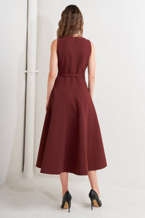 LIVING THE DREAM WINE WOVEN MIDI DRESS