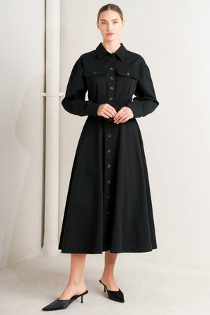 CHARMING DECISION WOVEN MIDI DRESS