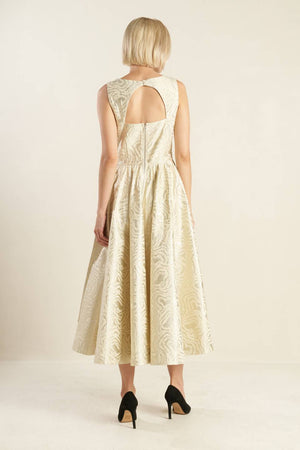 CHECK YOURSELF CHAMPAGNE WOVEN MIDI DRESS