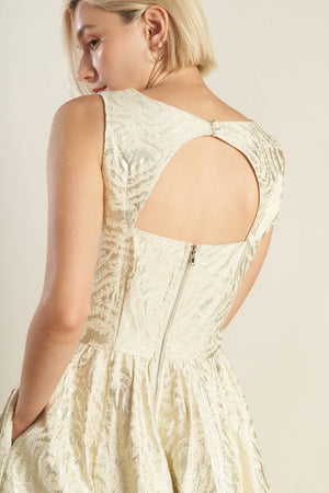 CHECK YOURSELF CHAMPAGNE WOVEN MIDI DRESS