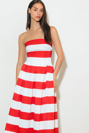 EVERYDAY HUSTLE RED WOVEN MIDI DRESS