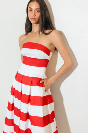 EVERYDAY HUSTLE RED WOVEN MIDI DRESS