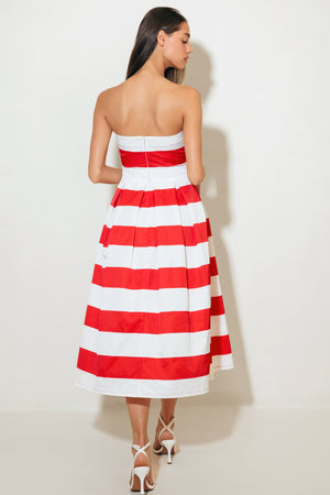 EVERYDAY HUSTLE RED WOVEN MIDI DRESS