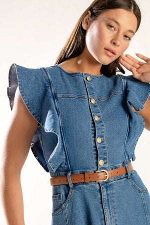 CLASSIC WITH A TWIST DENIM MIDI DRESS