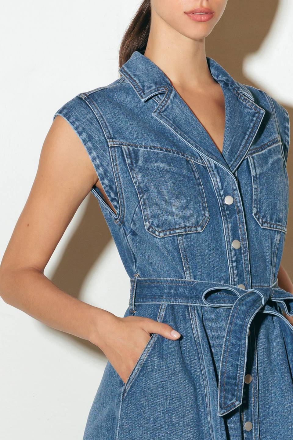 LIGHT CODE MEDIUM DENIM MIDI DRESS