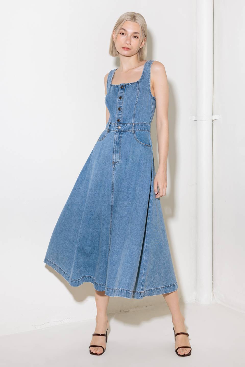 SOFTLY ROMANTIC DENIM MIDI DRESS
