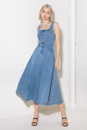 SOFTLY ROMANTIC DENIM MIDI DRESS