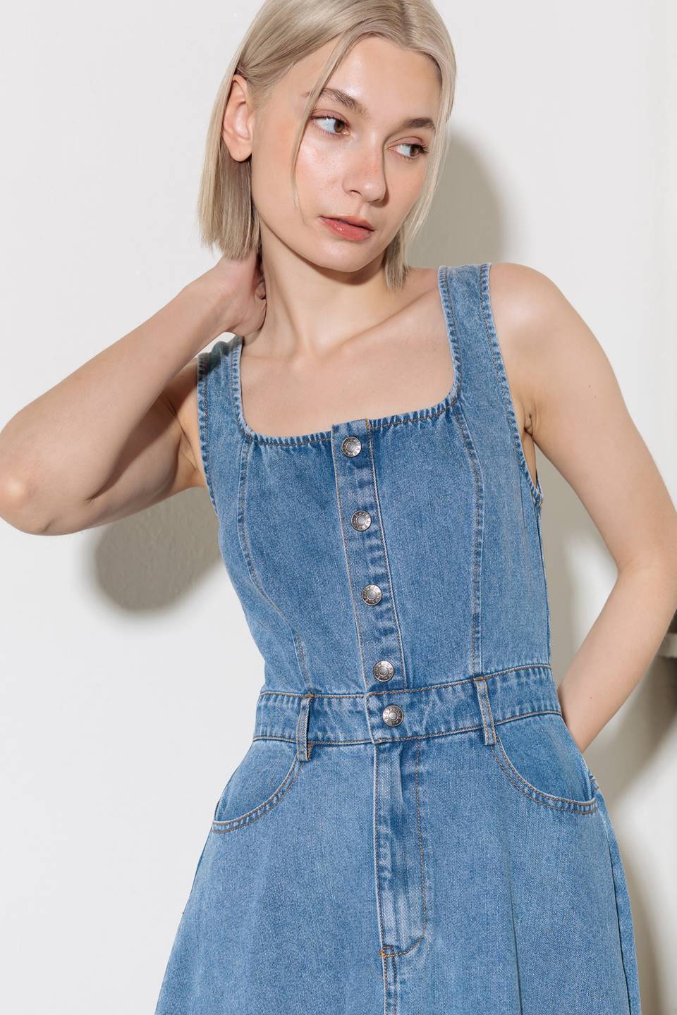 SOFTLY ROMANTIC DENIM MIDI DRESS