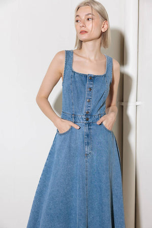 SOFTLY ROMANTIC DENIM MIDI DRESS