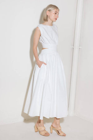 CHASING PEACE IN WHITE WOVEN MIDI DRESS