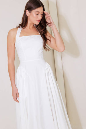 CAUGHT IN THE RAIN WHITE WOVEN MIDI DRESS