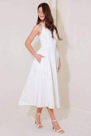 CAUGHT IN THE RAIN WHITE WOVEN MIDI DRESS