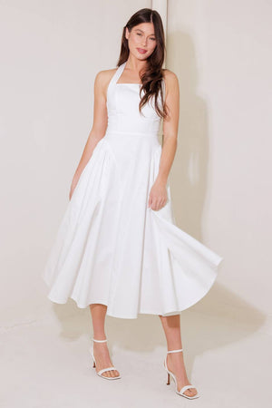 CAUGHT IN THE RAIN WHITE WOVEN MIDI DRESS