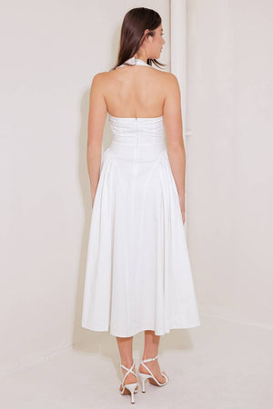CAUGHT IN THE RAIN WHITE WOVEN MIDI DRESS
