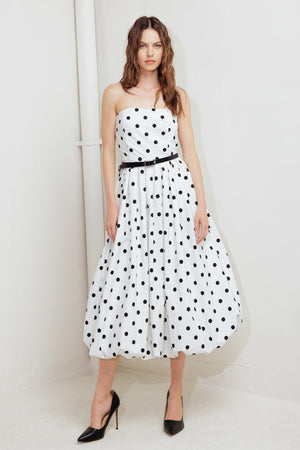 MONROE DOT WHITE WOVEN MIDI DRESS