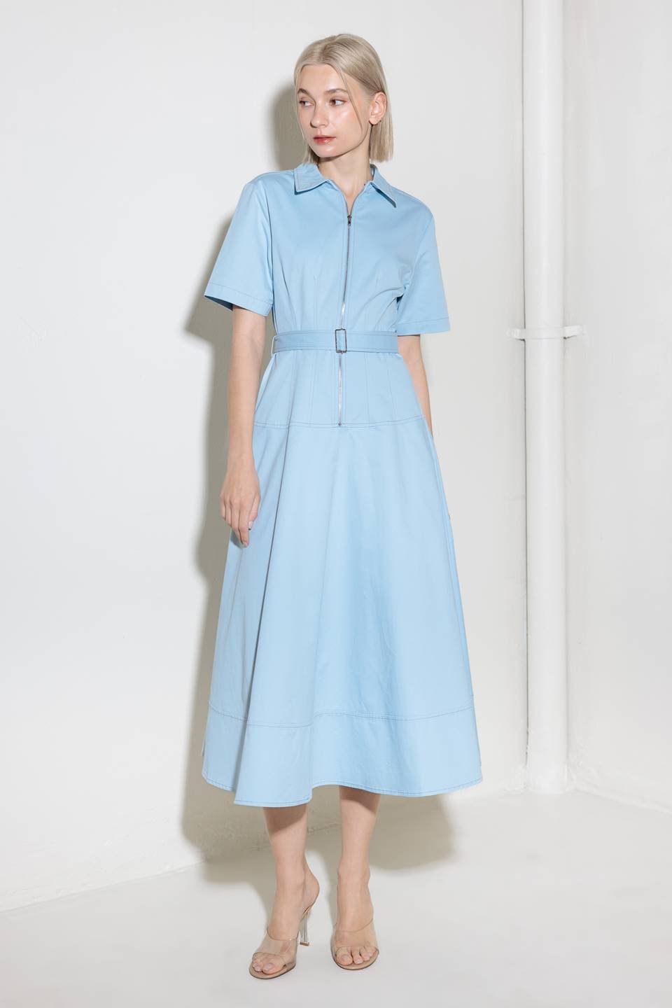 BREATHE EASY IN BLUE WOVEN SHIRT DRESS