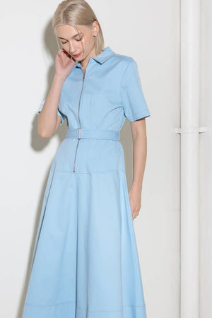 BREATHE EASY IN BLUE WOVEN SHIRT DRESS