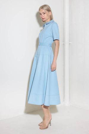 BREATHE EASY IN BLUE WOVEN SHIRT DRESS