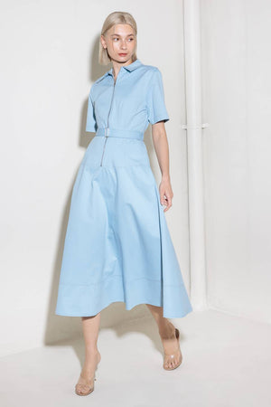 BREATHE EASY IN BLUE WOVEN SHIRT DRESS