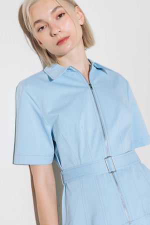 BREATHE EASY IN BLUE WOVEN SHIRT DRESS
