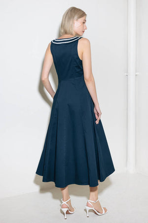 DIVINE OBSESSION NAVY WOVEN MIDI DRESS
