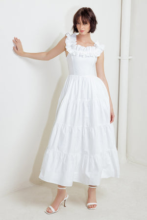 SWEETHEART TIERED ROMANCE WOVEN MIDI DRESS