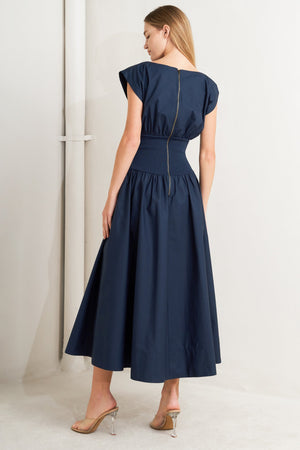 DREAMWEAVER ROMANTIC NAVY WOVEN MIDI DRESS