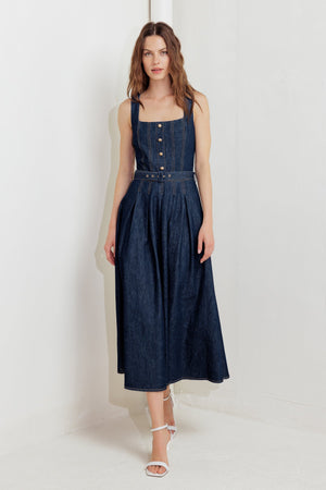 MOONLIGHT SERENADE DENIM MIDI DRESS