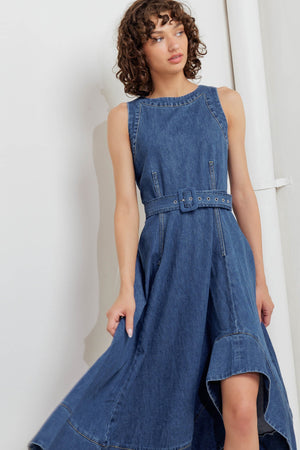POET’S MUSE DENIM WOVEN MIDI DRESS