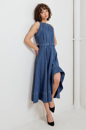 POET’S MUSE DENIM WOVEN MIDI DRESS